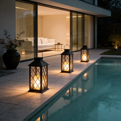 Candlestick Lantern Portable LED Black Solar Outdoor Lamp