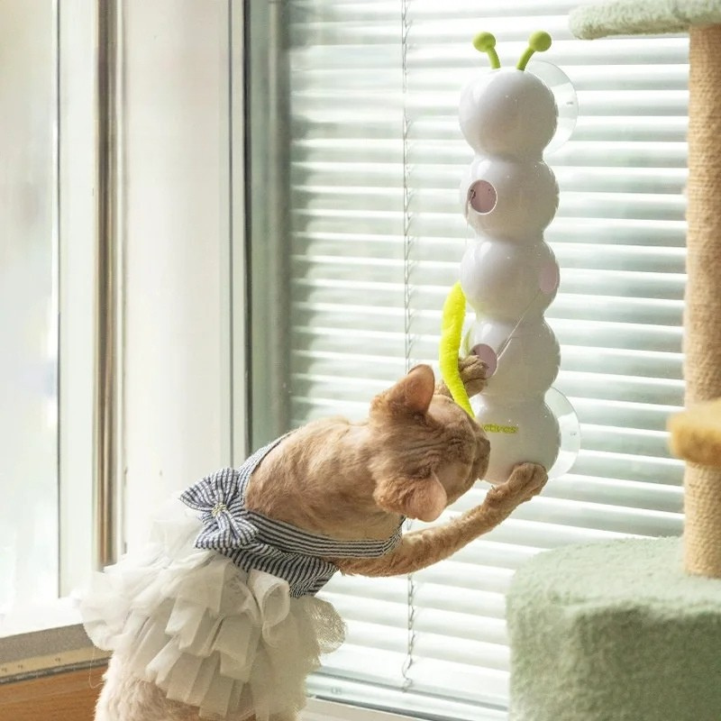 Interactive Cat Toy Automatic Pop-Up Worm Pole – Electric Self-Rotating Feather Teaser for Indoor Cats