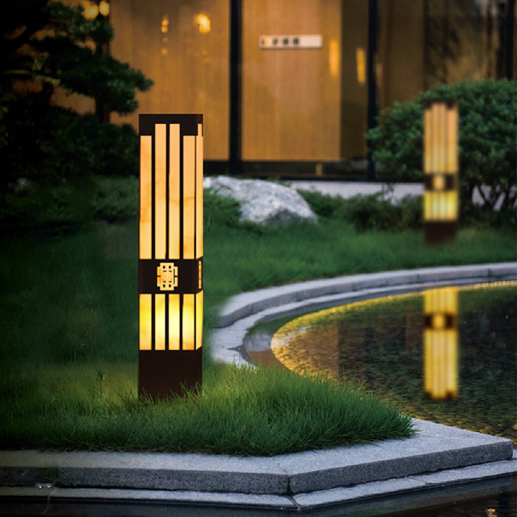 LED Marble Bollard Light Elegant Striped-Cut Landscape Lamp