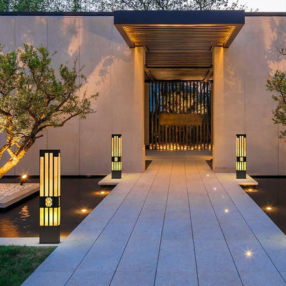 LED Marble Bollard Light Elegant Striped-Cut Landscape Lamp