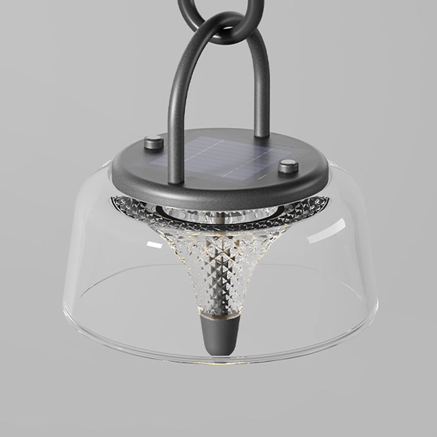 Clear Solar LED Pendant Lights – Geometric Acrylic Hanging Light with 3-Step Dimming for Patio & Outdoor