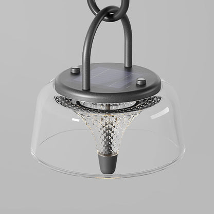 Clear Solar LED Pendant Lights – Geometric Acrylic Hanging Light with 3-Step Dimming for Patio & Outdoor