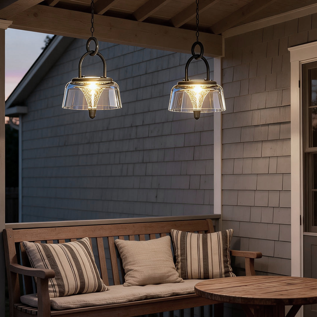 Clear Solar LED Pendant Lights – Geometric Acrylic Hanging Light with 3-Step Dimming for Patio & Outdoor