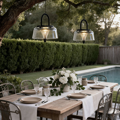 Clear Solar LED Pendant Lights – Geometric Acrylic Hanging Light with 3-Step Dimming for Patio & Outdoor