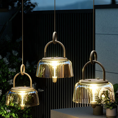 Clear Solar LED Pendant Lights – Geometric Acrylic Hanging Light with 3-Step Dimming for Patio & Outdoor