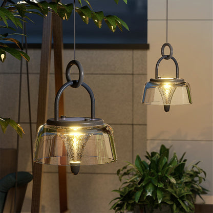 Clear Solar LED Pendant Lights – Geometric Acrylic Hanging Light with 3-Step Dimming for Patio & Outdoor