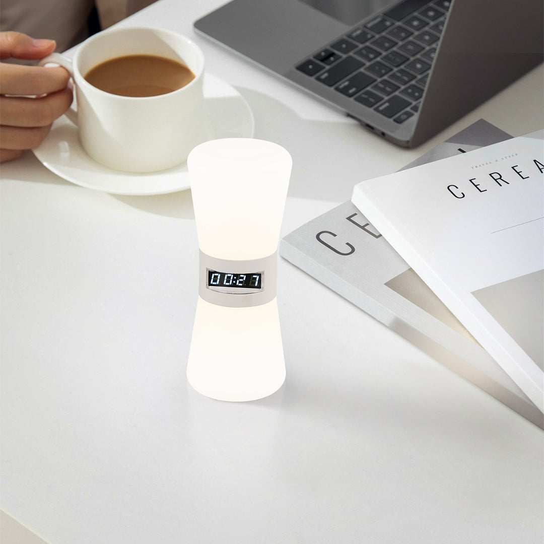 White Mini Table Lamp with Countdown Timer and Gravity Sensor — Ambient Hourglass Lamp