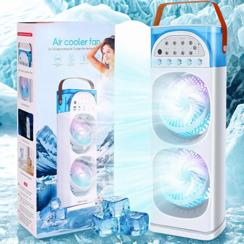 Portable Air Conditioner 4-in-1 with Humidifier, LED Light & Mist - Quiet USB Personal Fan Cooler