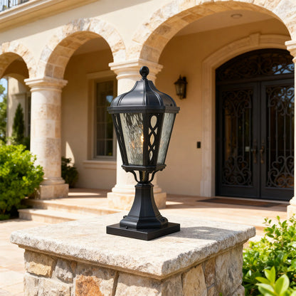 Black Post Light Aluminum with Glass Shade Weatherproof Lamp