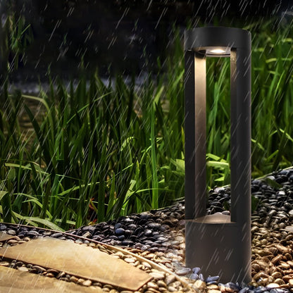 [Open-Box] Waterproof LED Outdoor Bollard Lights Hollow Cylindrical Black Lamp for Elegant Exterior Lighting
