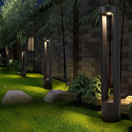 [Open-Box] Waterproof LED Outdoor Bollard Lights Hollow Cylindrical Black Lamp for Elegant Exterior Lighting