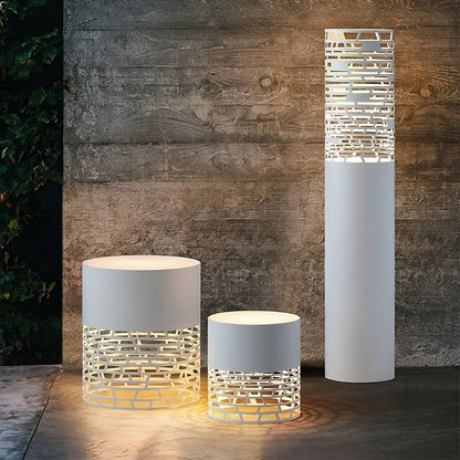 Stylish Hollow Mesh LED Cylinder Light Freestanding Outdoor Garden Lighting
