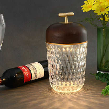 Cup Glass Table Lamp with Diamond-Cut Shade – Warm G9 LED Accent Light with Walnut Wood Cap