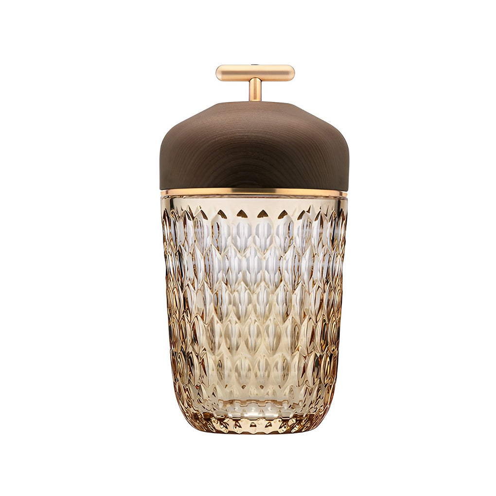 Cup Glass Table Lamp with Diamond-Cut Shade – Warm G9 LED Accent Light with Walnut Wood Cap