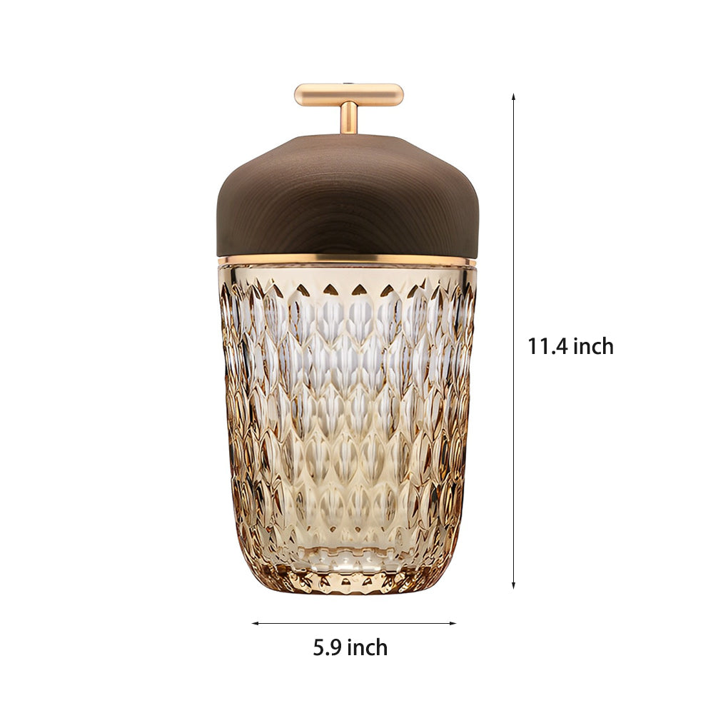 Cup Glass Table Lamp with Diamond-Cut Shade – Warm G9 LED Accent Light with Walnut Wood Cap