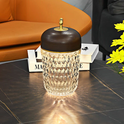 Cup Glass Table Lamp with Diamond-Cut Shade – Warm G9 LED Accent Light with Walnut Wood Cap