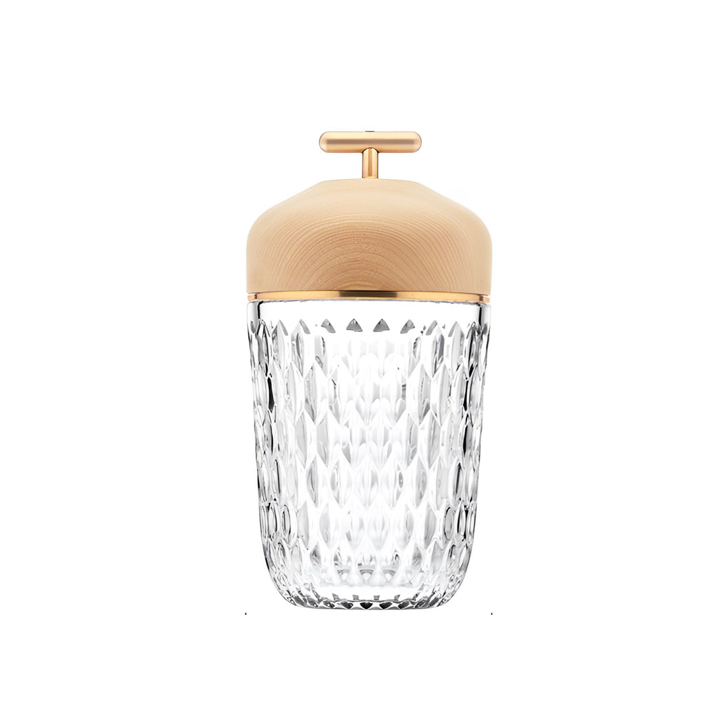Cup Glass Table Lamp with Diamond-Cut Shade – Warm G9 LED Accent Light with Walnut Wood Cap