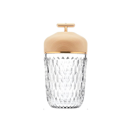 Cup Glass Table Lamp with Diamond-Cut Shade – Warm G9 LED Accent Light with Walnut Wood Cap