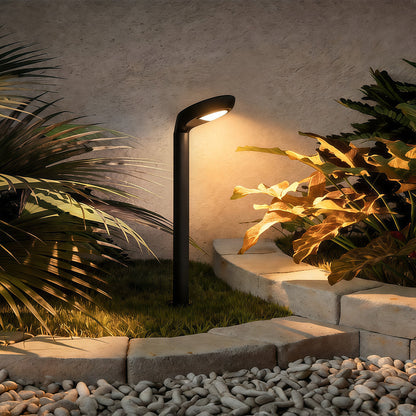 Curved Bollard Light Minimalist Solar-Powered Black Aluminum Lamp