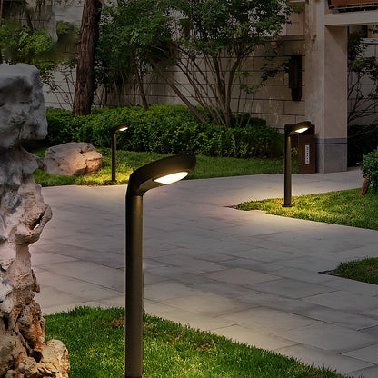 Curved Bollard Light Minimalist Solar-Powered Black Aluminum Lamp