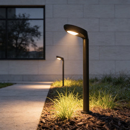 Curved Bollard Light Minimalist Solar-Powered Black Aluminum Lamp