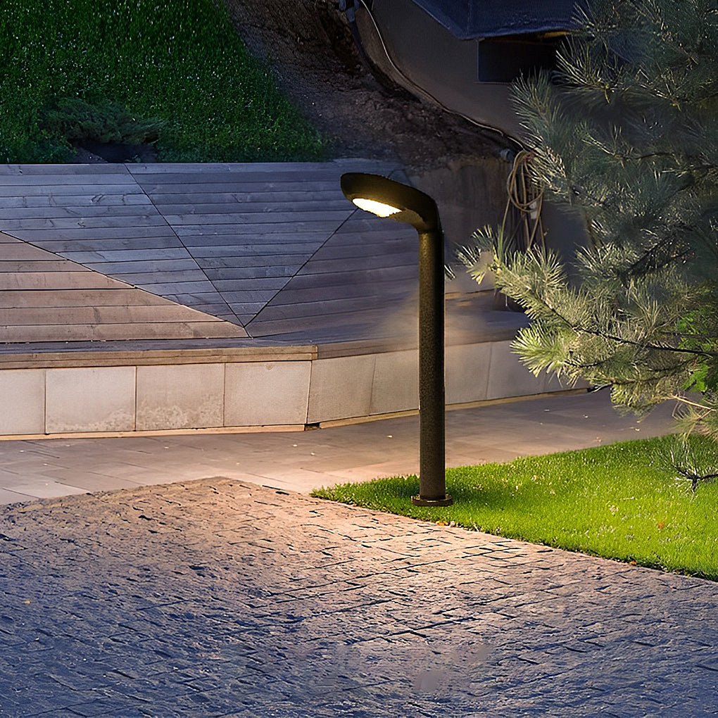 Curved Bollard Light Minimalist Solar-Powered Black Aluminum Lamp