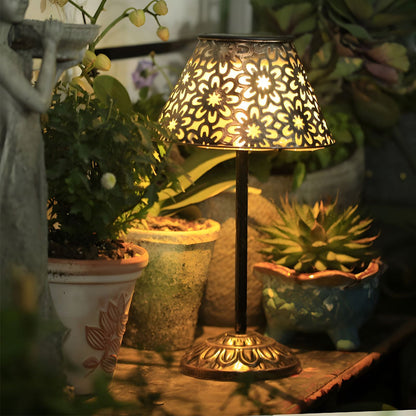 Solar-Powered Silver Metal Table Lamp – Waterproof Outdoor LED Light with Classic European Design