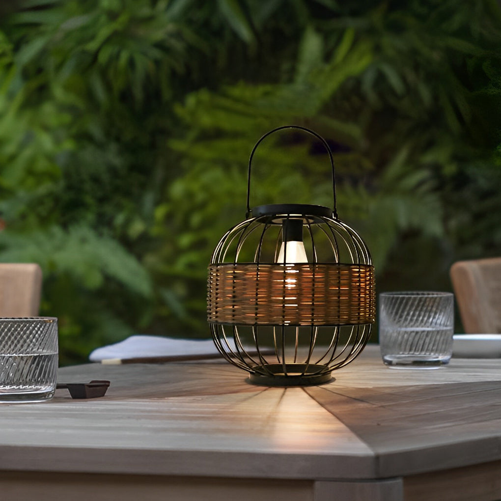 Decorative Hanging Solar Lanterns Wicker Waterproof Light