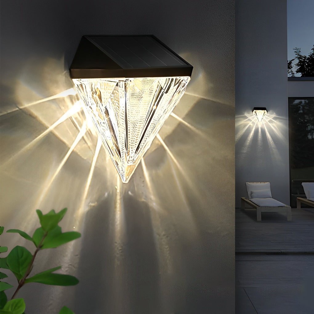 2PCS-Diamond Wall Lights LED Waterproof Black Solar Outdoor Fixture