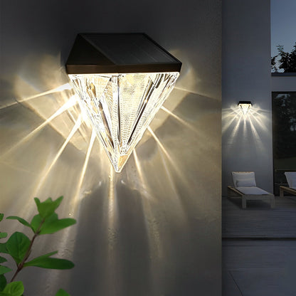 2PCS-Diamond Wall Lights LED Waterproof Black Solar Outdoor Fixture