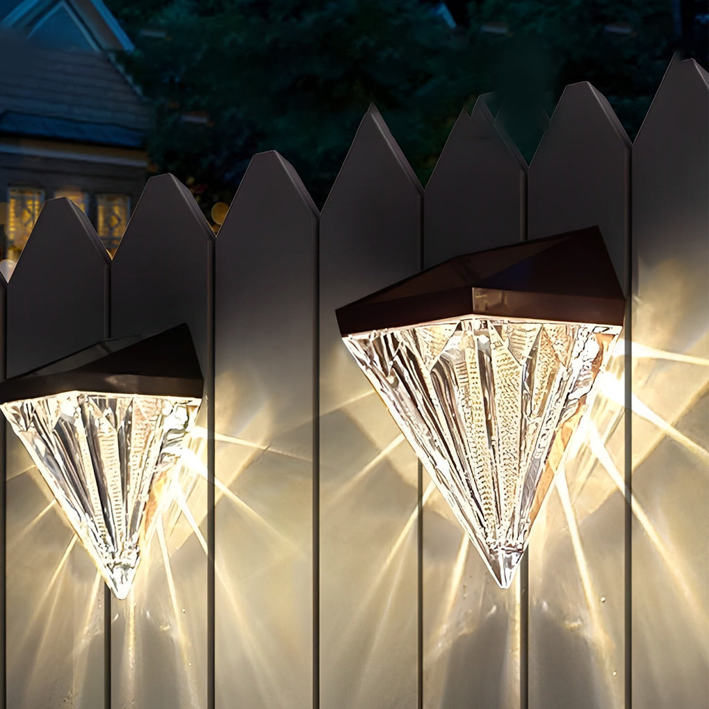 2PCS-Diamond Wall Lights LED Waterproof Black Solar Outdoor Fixture