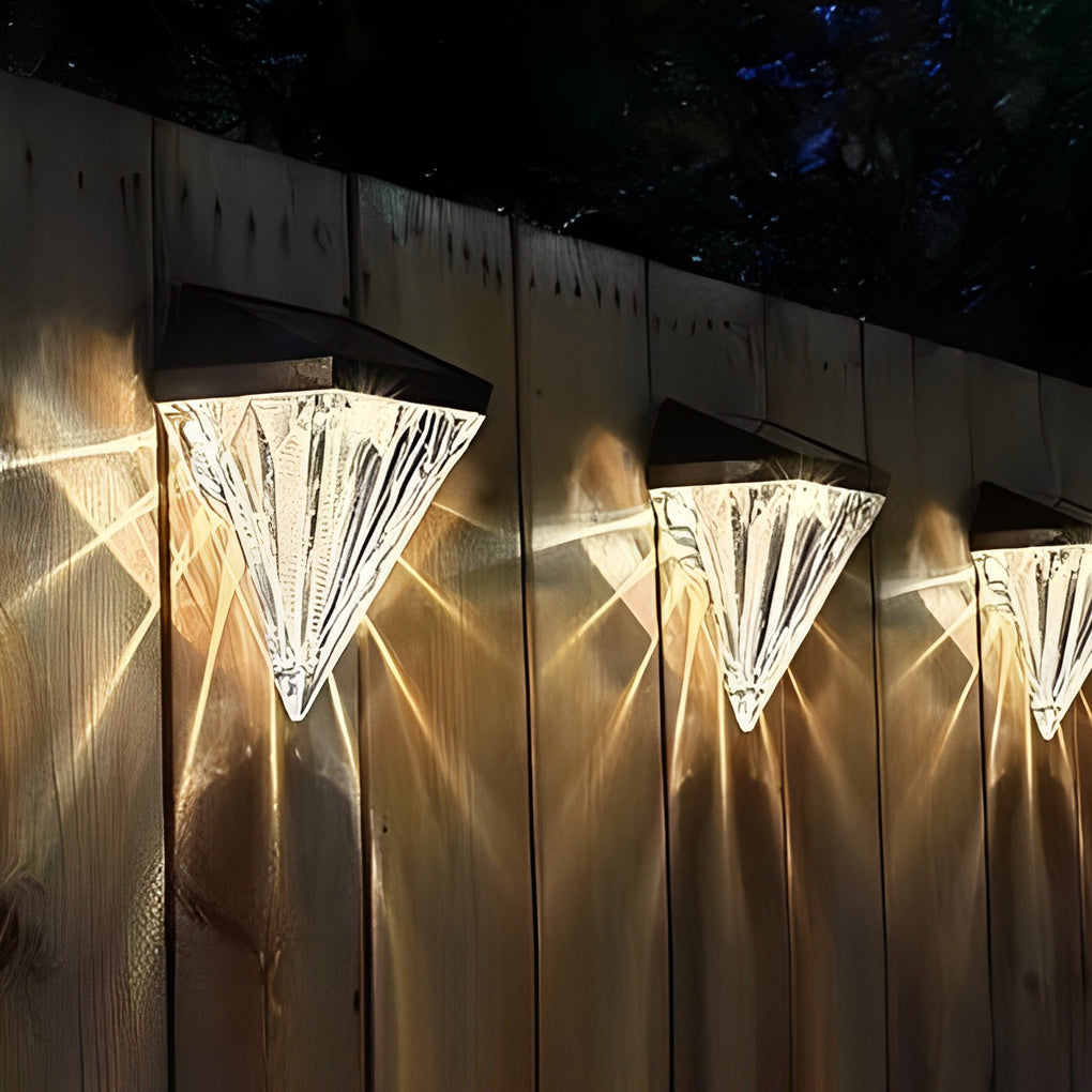 2PCS-Diamond Wall Lights LED Waterproof Black Solar Outdoor Fixture