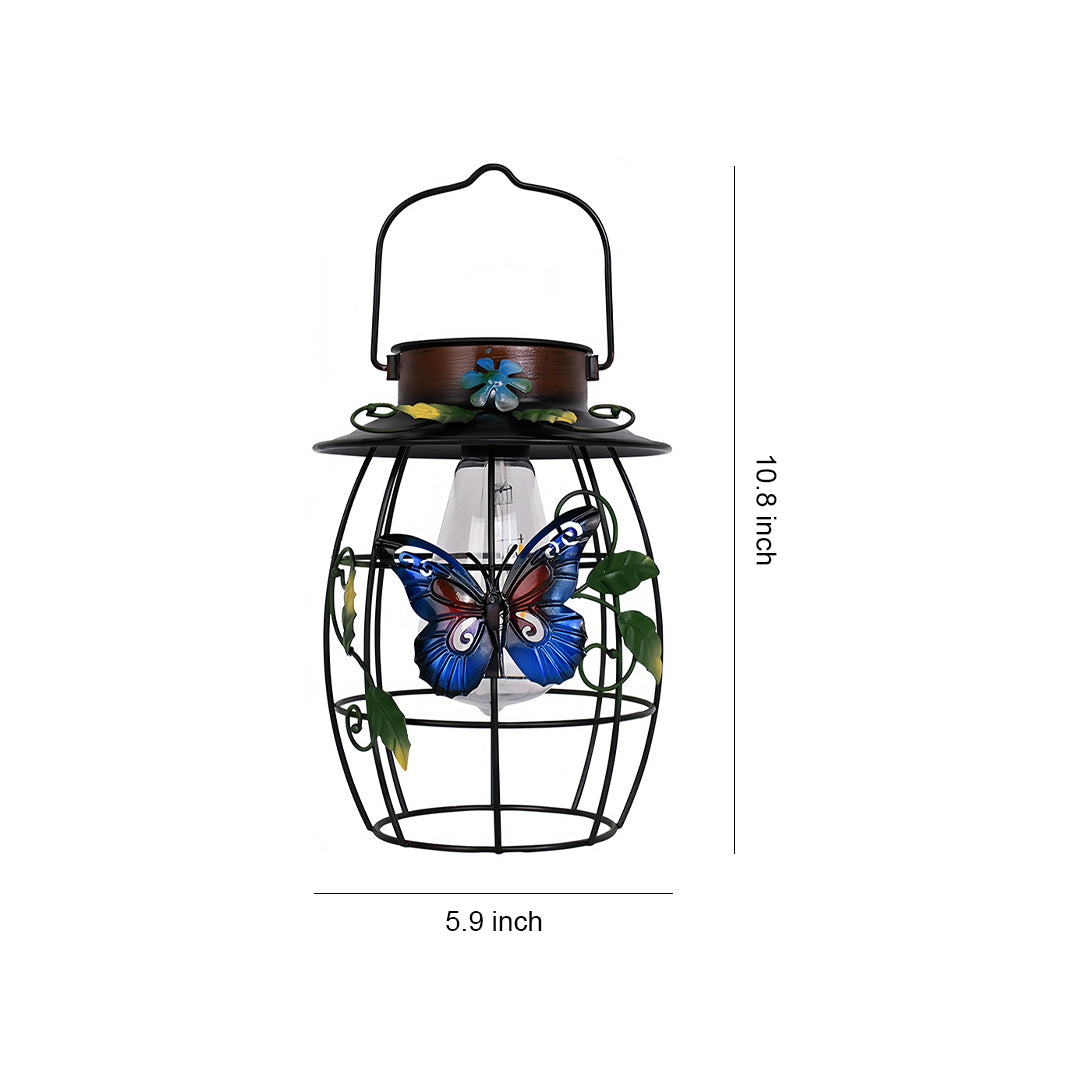 Iron Outdoor Lanterns Waterproof Solar Powered Hanging Butterfly Light