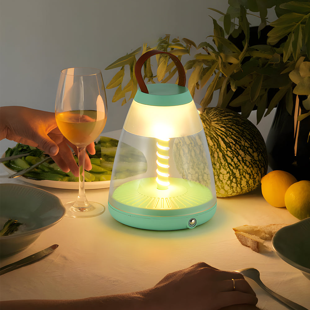 Spiral LED Outdoor Table Lamp – Battery-Powered Rechargeable Portable Patio Light with Touch Control