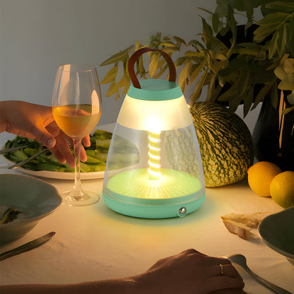 Spiral LED Outdoor Table Lamp – Battery-Powered Rechargeable Portable Patio Light with Touch Control