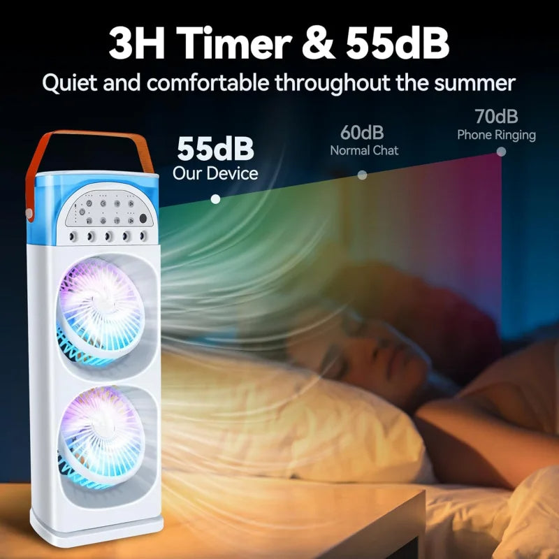 Portable Air Conditioner 4-in-1 with Humidifier, LED Light & Mist - Quiet USB Personal Fan Cooler