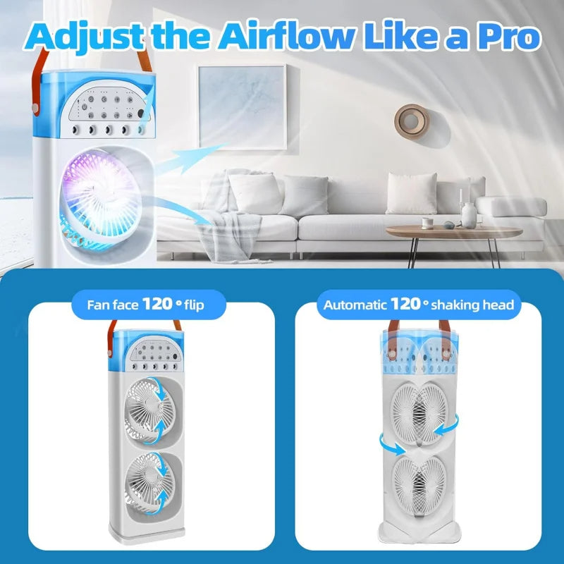 Portable Air Conditioner 4-in-1 with Humidifier, LED Light & Mist - Quiet USB Personal Fan Cooler