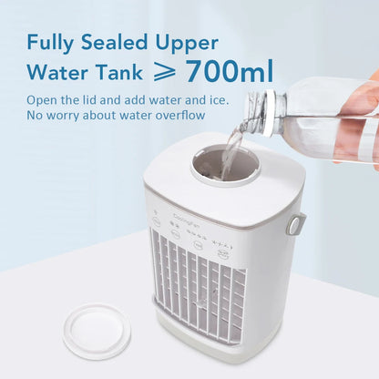 3-in-1 Mini Portable Evaporative Cooler with Humidifier & LED – USB Personal Cooling Fan for Bedroom & Desk