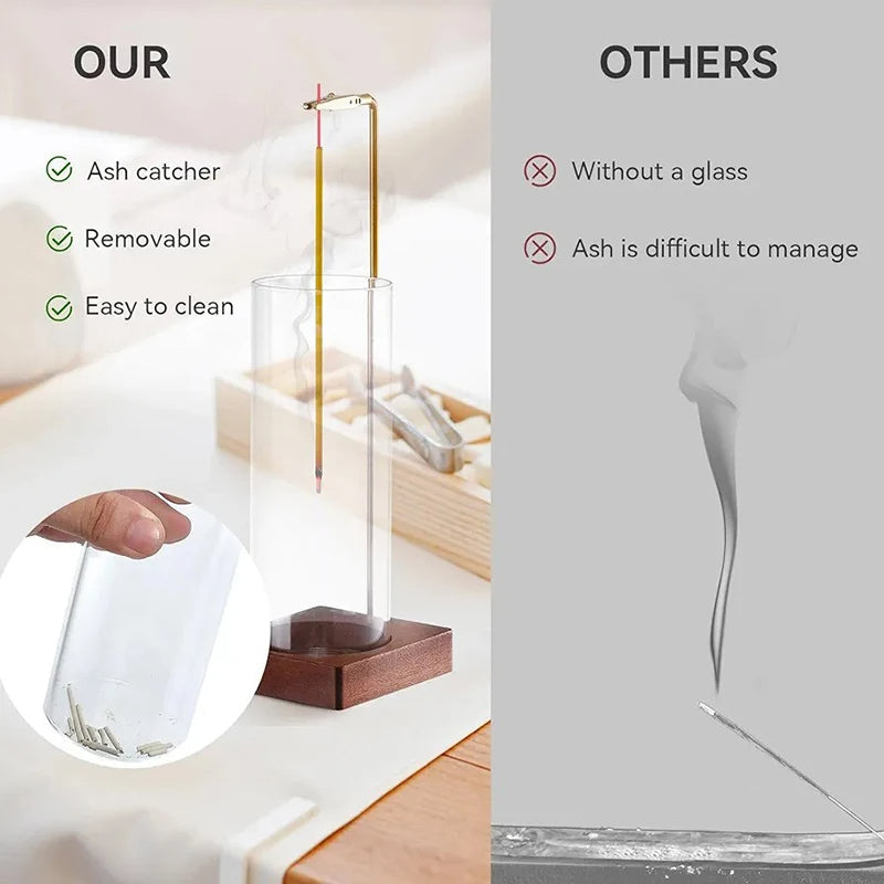 Glass Incense Holder with Removable Ash Catcher - Incense Burner for Sticks Cones Home Meditation