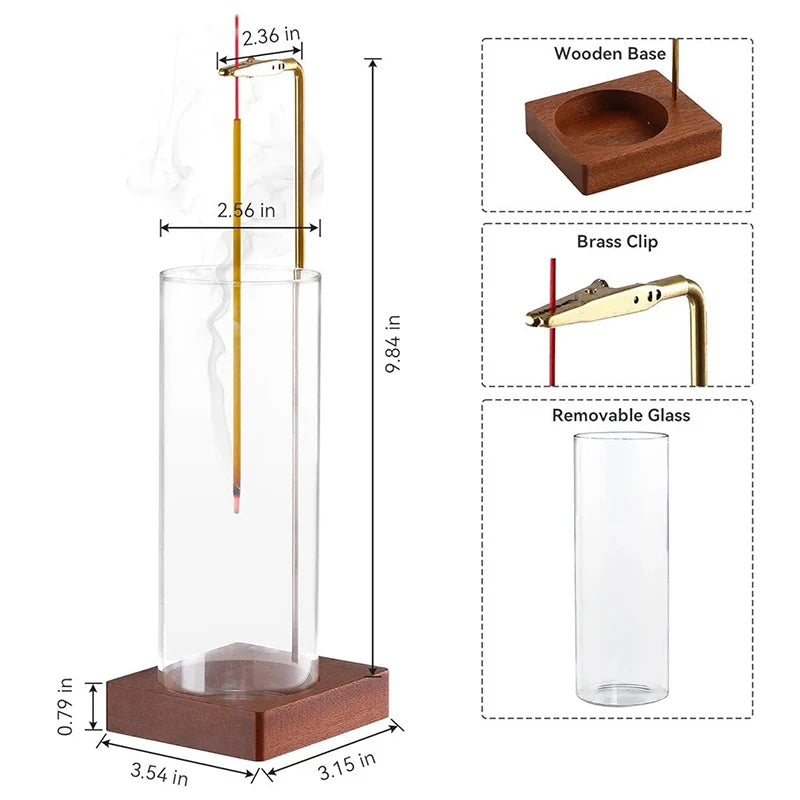 Glass Incense Holder with Removable Ash Catcher - Incense Burner for Sticks Cones Home Meditation