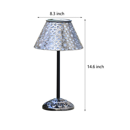 Solar-Powered Silver Metal Table Lamp – Waterproof Outdoor LED Light with Classic European Design