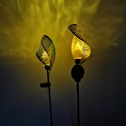 Elegant Curled Leaf Solar Lawn Light LED Outdoor Metal Post Lamp