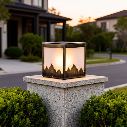 Solar Powered Pillar Lights Modern Square Waterproof Light