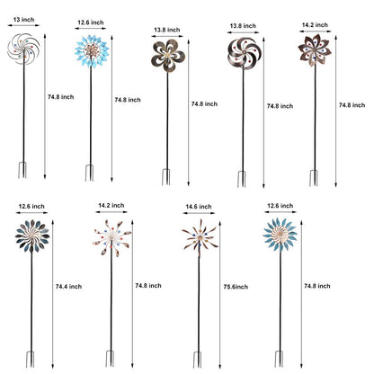 Elegant Vintage Iron Wind Spinner Solar Garden Stake Lights 2Pcs