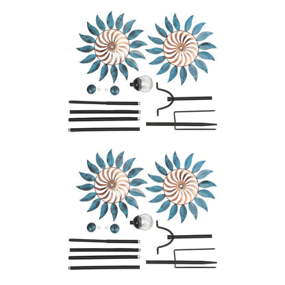 Elegant Vintage Iron Wind Spinner Solar Garden Stake Lights 2Pcs