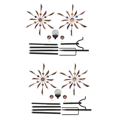 Elegant Vintage Iron Wind Spinner Solar Garden Stake Lights 2Pcs
