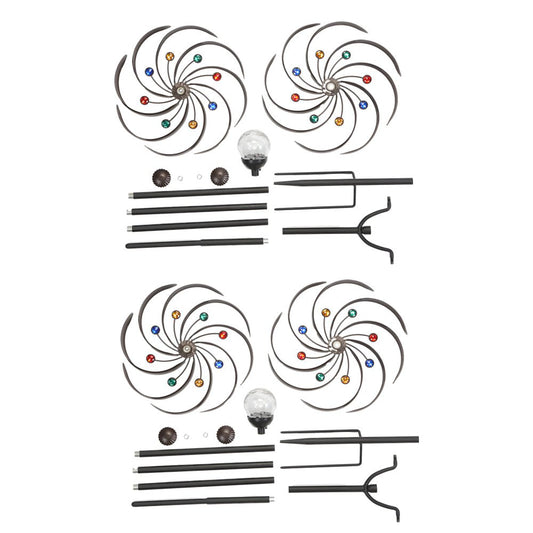 Elegant Vintage Iron Wind Spinner Solar Garden Stake Lights 2Pcs
