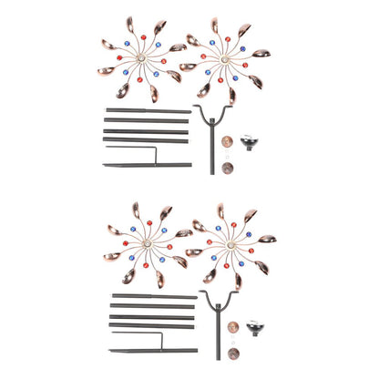 Elegant Vintage Iron Wind Spinner Solar Garden Stake Lights 2Pcs