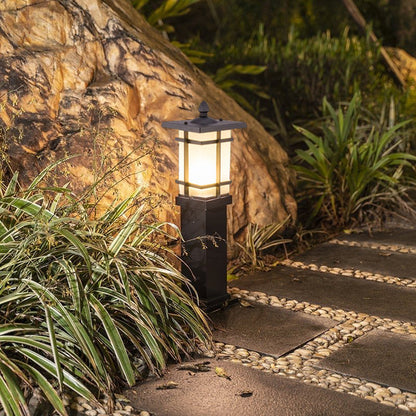 Garden Bollard Lighting Vintage Pavilion Style Black Outdoor Light