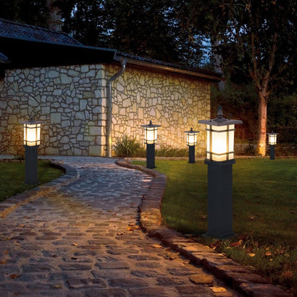 Garden Bollard Lighting Vintage Pavilion Style Black Outdoor Light